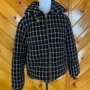 Jason Wu Black NWT Plaid Tweed Puffer Jacket Gold Zip Women's Small NEW